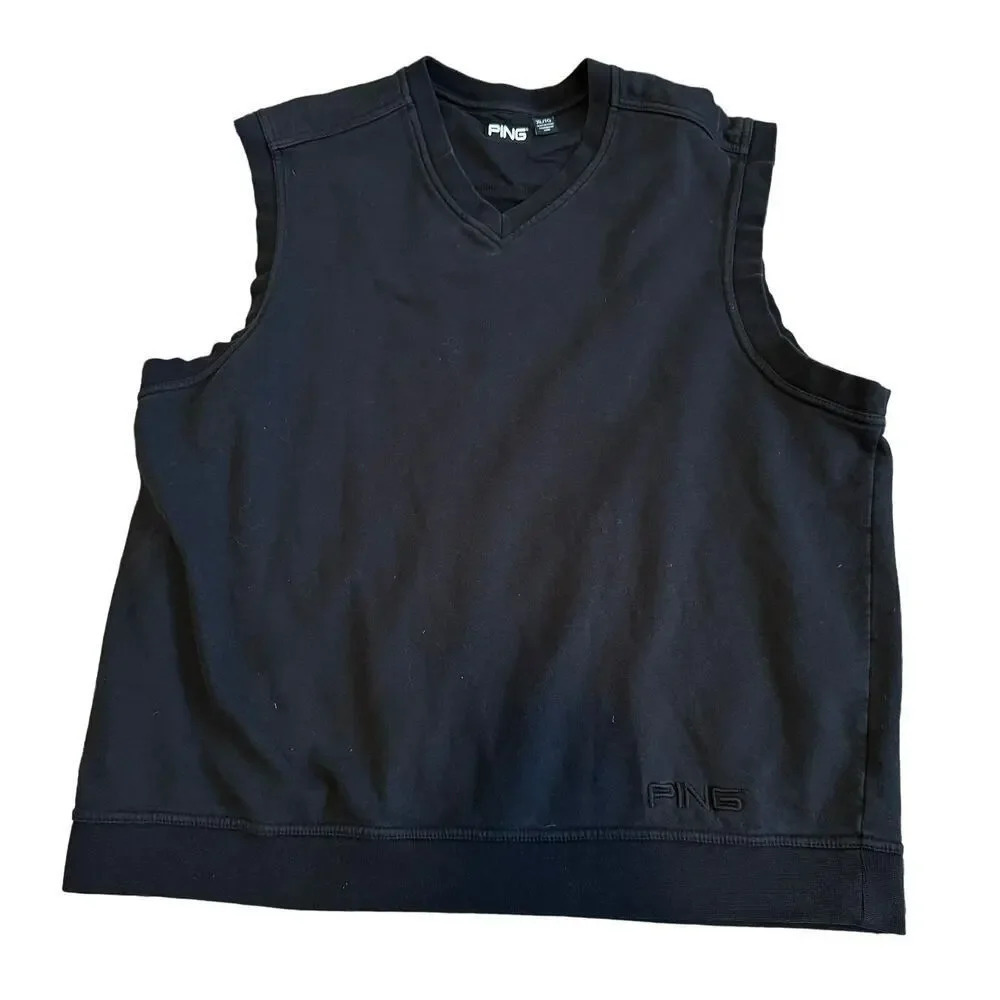Ping Men's Pullover Sweater Vest Size XL Black Cotton Sleeveless V-Neck GOLF